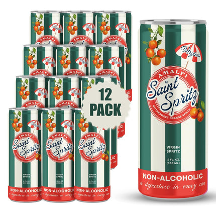Virgin Amalfi Spritz (12-Pack) – Bittersweet Orange Non-Alcoholic Spritz in a Can – Natural Juice, Lightly Sparkling Italian-Inspired Aperitif Drink – Premium Non Alcoholic Drinks & Spirits – Saint Spritz Virgins