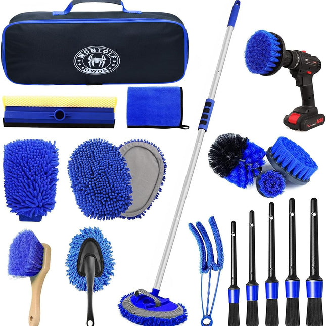 62'' Car Wash Brush Kit with Long Handle, Microfiber Car Wash Mop Mitt