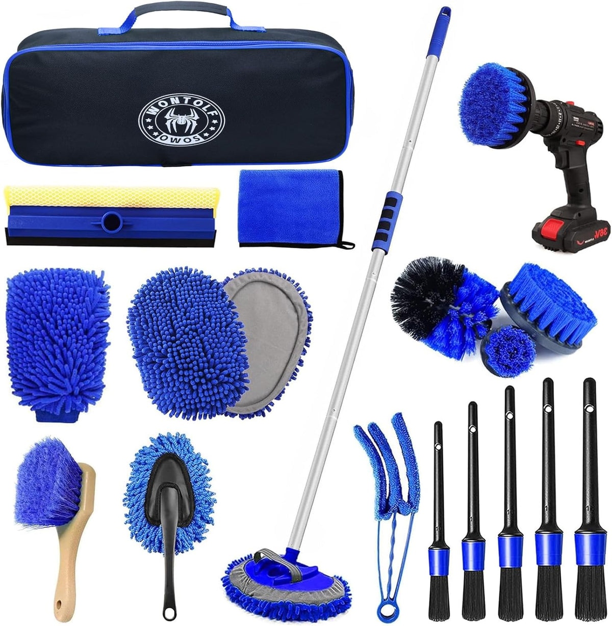 62'' Car Wash Brush Kit with Long Handle, Microfiber Car Wash Mop Mitt