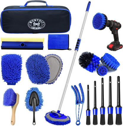 62'' Car Wash Brush Kit with Long Handle, Microfiber Car Wash Mop Mitt