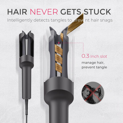 Automatic Rotating Curling Iron - Beach Waves Curling Wand, Portable Hair Curler, 500 Million Ionic, Dual Voltage & Lightweight for Travel, Ceramic Coating, 1 Inch, Metallic Gray