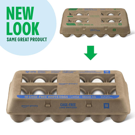 Amazon Grocery, Cage-Free Large White Eggs, Grade AA, 18 Ct