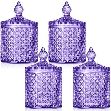 4 Pcs Crystal Glass Candy Jar Set with Lids Home Decorative Storage Jars for Apothecary, Bathroom, Kitchen, and Pantry, Ideal for Cotton Swabs and Jewelry (Medium,Green)