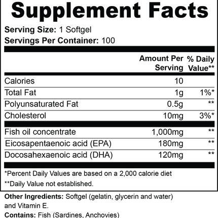 USA CALI Omega-3 Fish Oil Softgels – EPA 180mg + DHA 120mg with Vitamin E for Heart Health, Brain Function, Triglyceride Support & Vision – 100 Softgels – Made in USA