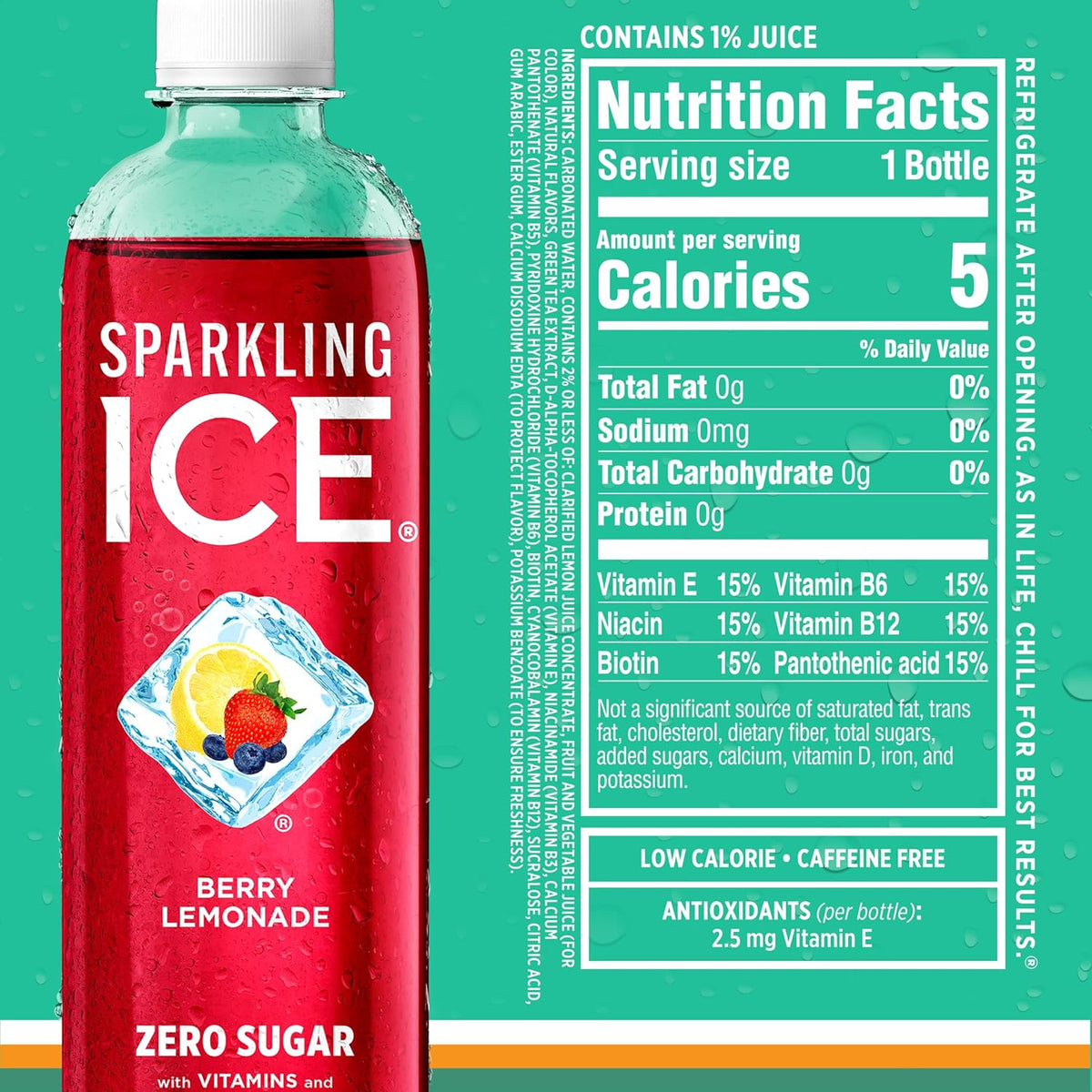 Lemonade Variety Pack, Zero Sugar Sparkling Water, with Vitamins and Antioxidants, 17 fl oz, 12 count - photo 2