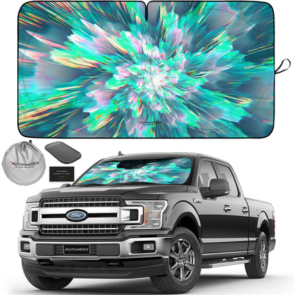 1-Piece Windshield Sun Shade Grunge American Flag - 4 USA Design - Foldable Car Front Window Sunshade for Most Sedans SUV Truck - Blocks Max UV Rays and Keeps Your Vehicle Cool - Medium