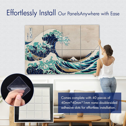 PINWELIFE® Wall Art Acoustic Panels, Sound Proof Absorbing Panels for Home/Office, Decorative Absorbing Dampening, Noise and Echo Cancelling (48"x32", Ukiyo-e_The Great Wave)