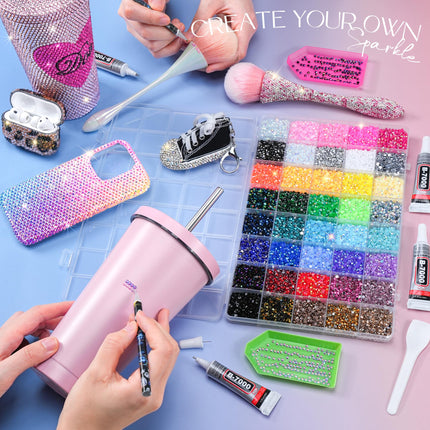 Kit Bedazzling de 50000Pcs con rhinestones de 3mm, kit Bedazzler de 40 colores, rhinestones de resina, gemas para uñas y suministros de arte con glitter, accesorios para kits de arte con diamantes con lápiz de recogida, 4pcs de pegamento B7000 de 10ml