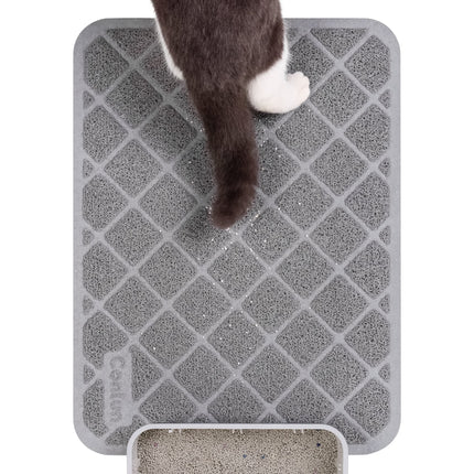 Cat Litter Mat Litter Trapping Mat, Premium Durable PVC Grid Mesh with Scatter Control, Non-slip, Less Waste Cat Litter Box Mat, Soft on Kitty’s Paws, Urine Waterproof, 24" x 17" Grey
