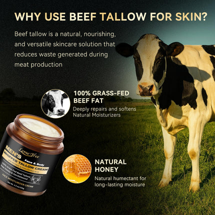 Men's Beef Tallow for Skin, Whipped Grass-Fed Beef Tallow Face Cream, Tallow Balm with Retinol & Hyaluronic Acid, Mens Skin Care Face Moisturizer, Sandalwood, 3.5 OZ