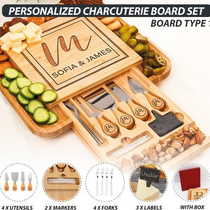 Personalized Charcuterie Board Gifts Set, Custom Large Cheese Board, Charcuterie Board for Wedding, Anniversary, Birthday, Housewarming, Engagement, Party, New Home Gift Couple, Fathers Day, Christmas