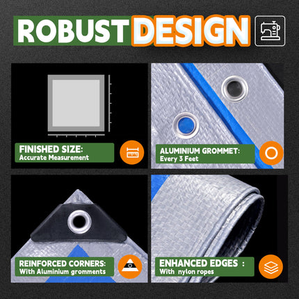 Tarps 8x10Ft 5.5 Mil Multipurpose Waterproof Poly Tarp Cover