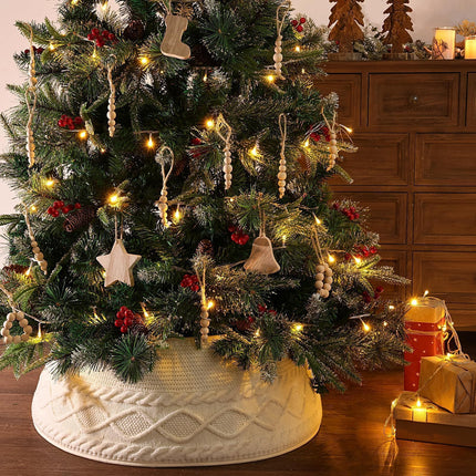 Knitted Christmas Tree Collar: Cream Crossed Diamond Edge Chunky Cable Knit Christmas Tree Collars for Artificial Trees, Farmhouse Rustic Tree Ring Tree Skirt for Christmas Home Décor