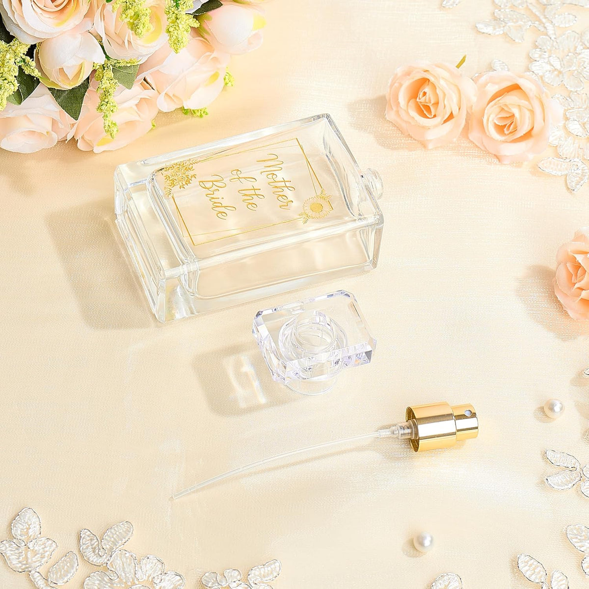 Personalized Engraving Floral Border Glass Perfume Bottle with Name, Customized Refillable Perfume Bottles for Bride Mother Women, Mini Portable Gifts for Wedding Travel Party Birthday Couples Easter