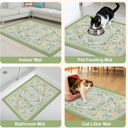 Glittme Cat Litter Mat with Non-Slip Bottom Litter Box Mat 33"X22" Litter Trapping Mat Easy to Clean Washable Cat Food Mat for Kitty,L