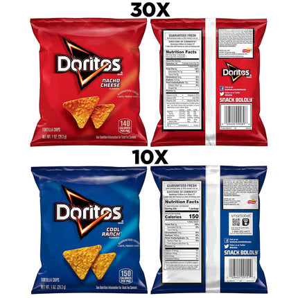 Doritos Flavored Tortilla Chips, Favorites Variety Pack (Nacho Cheese and Cool Ranch), 1 Ounce (Pack of 40)