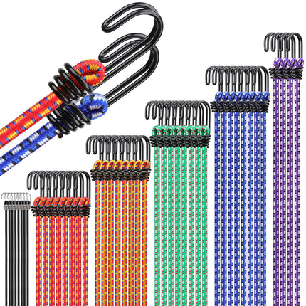 Bungee Cords Heavy Duty Outdoor: 20 Pcs Rubber Bungee Cords with Hooks in a Storage Jar Includes 10", 18", 24", 30", 36", 48" Bungee Cord for Camping, Tent, Fastening Items