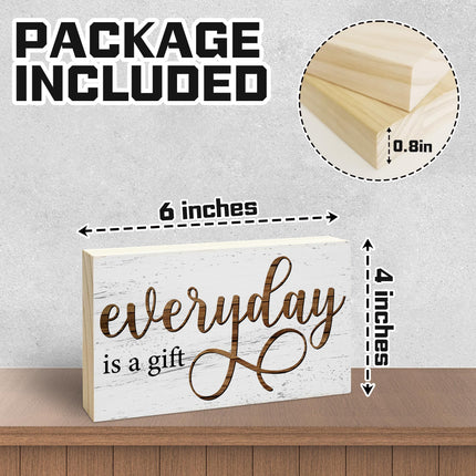 Everyday is a Gift Rustic Wooden Block Sign, 5x3 Inch Positive Inspirational Wood Plaque, Farmhouse Home Decor for Desk Tabletop Shelf, Housewarming Christmas Gift for Friends Family - A14