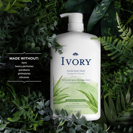 Ivory Gentle Body Wash, Designed for the Whole Family, Free of Dyes Heavy Perfumes Parabens Phthalates & Silicones, Aloe Scent, 35 oz