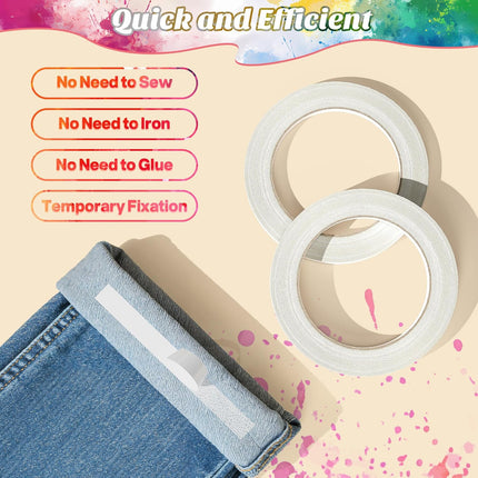 2 Rolls Double Sided Fabric Tape, Extra Strong Hem Tape No Sew No Iron, Fabric Adhesive Tape for Quick Clothing Hemming, Repairs & DIY Crafts (0.3inch x 40ft + 0.5inch x 40ft)