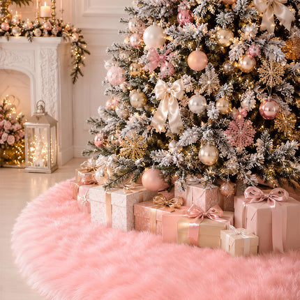 48 Inches Faux Fur Christmas Tree Skirt, Silver Sequin Snowflake