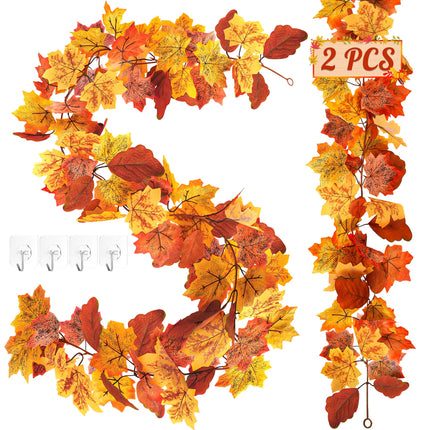 2Pack 11.8FT Fall Garland for Mantle Indoor Outdoor Thanksgiving Decor