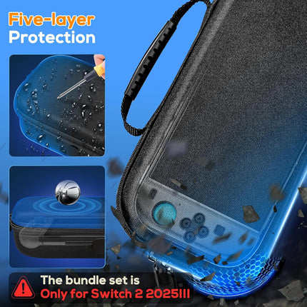 Auarte [Charge Inside] Switch 2 Carrying Case for Nintendo Switch 2 Console 2025 / Switch Original/Switch OLED, Slim Travel Carry Case for Switch 2 Accessories with 10 Game Card Storage (Carbon Black) (Black-Slim Case Bundle)