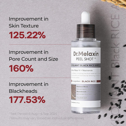 Dr.Melaxin Peel Shot Glow Black Rice Peeling Ampoule 80ml, Dead Skin Remover Gentle Exfoliating with Rice Water Extract, AHA BHA, Niacinamide, Daily Skin Texture, All Skin Types, Korean Skincare