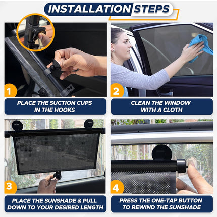 EcoNour Car Side Window Sun Shade (2 Pack) | Retractable Roller Sunshade for Kids | Baby Car Window Shades for UV and Sun Glare Protection | Baby Travel Accessories (15"x17")