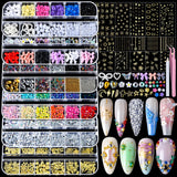 Nail Charms Nail Gems with 15 Sheets Gold Nail Stickers, 6 Boxes of Rhinestones for Nails Art Tools, 3D Nail Decals Pearls for Nails