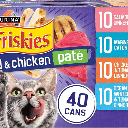 Purina Friskies Pate Wet Cat Food Variety Pack Seafood and Chicken Pate Favorites 40ct VP - (Pack of 40) 5.5 oz. Cans