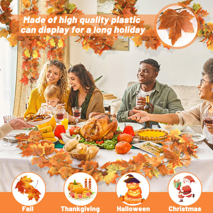 2Pack 11.8FT Fall Garland for Mantle Indoor Outdoor Thanksgiving Decor
