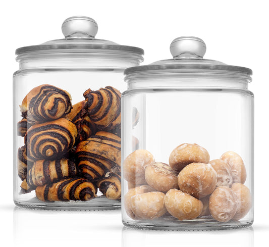 Elegant Cookie Jar. 2 Large Glass Jar With Lid. Jars for Kitchen Counter with Lids, Candy Jar, Decorative Apothecary Canisters