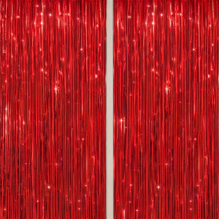 2 Pack Foil Fringe Backdrop - Red&Black Shiny Tinsel Curtains for Party Decoration/Photo Booth Props - 3.3x6.6 FT Metallic Foil Backdrop for Birthday, Wedding, Graduation, Christmas.