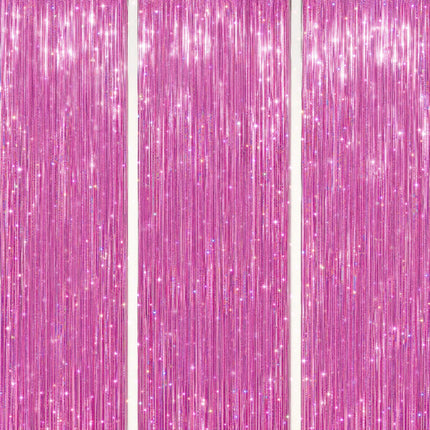 3 Pack Foil Fringe Backdrop - Purple Shiny Tinsel Curtains for Party Decoration/Photo Booth Props - 3.3x8.2 FT Metallic Foil Backdrop for Birthday, Wedding, Graduation, Christmas.
