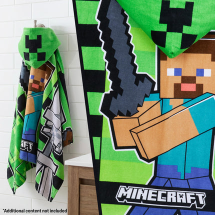Minecraft Towelling Poncho Kids Teenagers Hooded Bath Towels Absorbent Creeper Beach Towel for Bathroom Pool Vacation Holiday Essentials (Green/Black, 6-14 Years)
