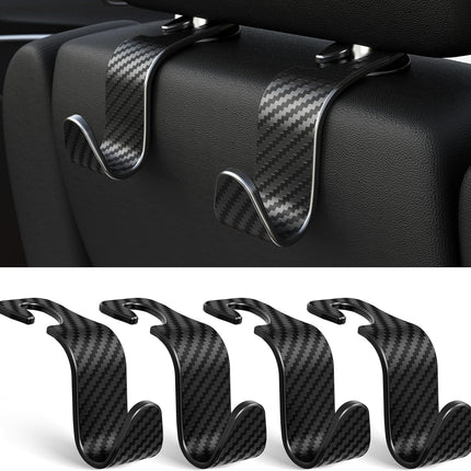 Amooca 4-Pack Car Headrest Hooks Vehicle Storage Organizer for Purses Handbags Groceries Coats –Holds 55lbs 360° Rotating Simple Design Black Checkered