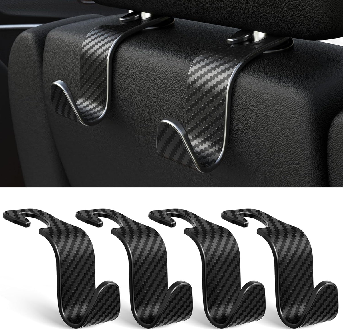 4-Pack Black Checkered Car Headrest Hooks