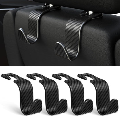 4-Pack Black Checkered Car Headrest Hooks