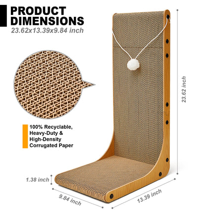 23.6 in L-Shaped Cardboard Cat Scratcher, 2-Pack for Indoor Cat
