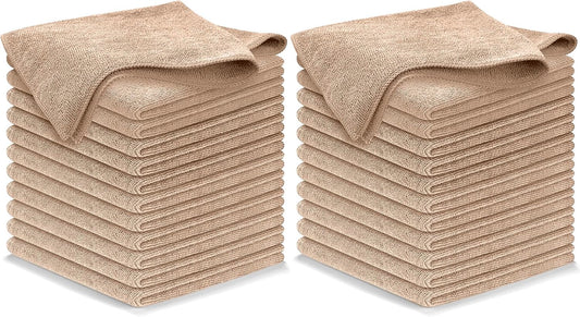Microfiber Cleaning Cloth - Beige - 24Pcs (12.5x12.5 inch) High Performance - 1200 Washes, Ultra Absorbent Car Towel