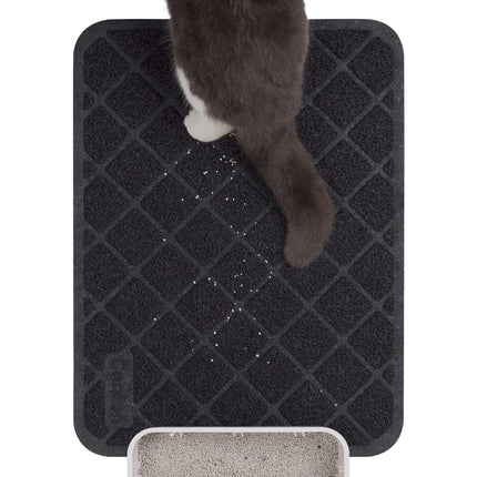 Cat Litter Mat Litter Trapping Mat, Premium Durable PVC Grid Mesh with Scatter Control, Non-slip, Less Waste Cat Litter Box Mat, Soft on Kitty’s Paws, Urine Waterproof, 24" x 17" Grey