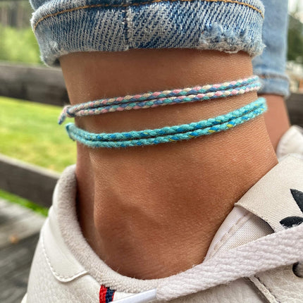 Made by Nami 2 Pcs Wave String Ankle Bracelets for Women Waterproof & Adjustable Thin Braided Anklet Surfer Boho Ankle Bracelet Set of 2 Beach Accessories