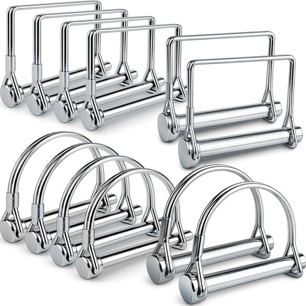 Wellmax 12-Pack Trailer Hitch Pin Assortment, 1/4" and 5/16" Diameter, Square and Arch Wire Lock Pins, Zinc-Plated Carbon Steel Safety Pins for PTO, Farm, Mower, and Boat Trailer Couplers, Silver