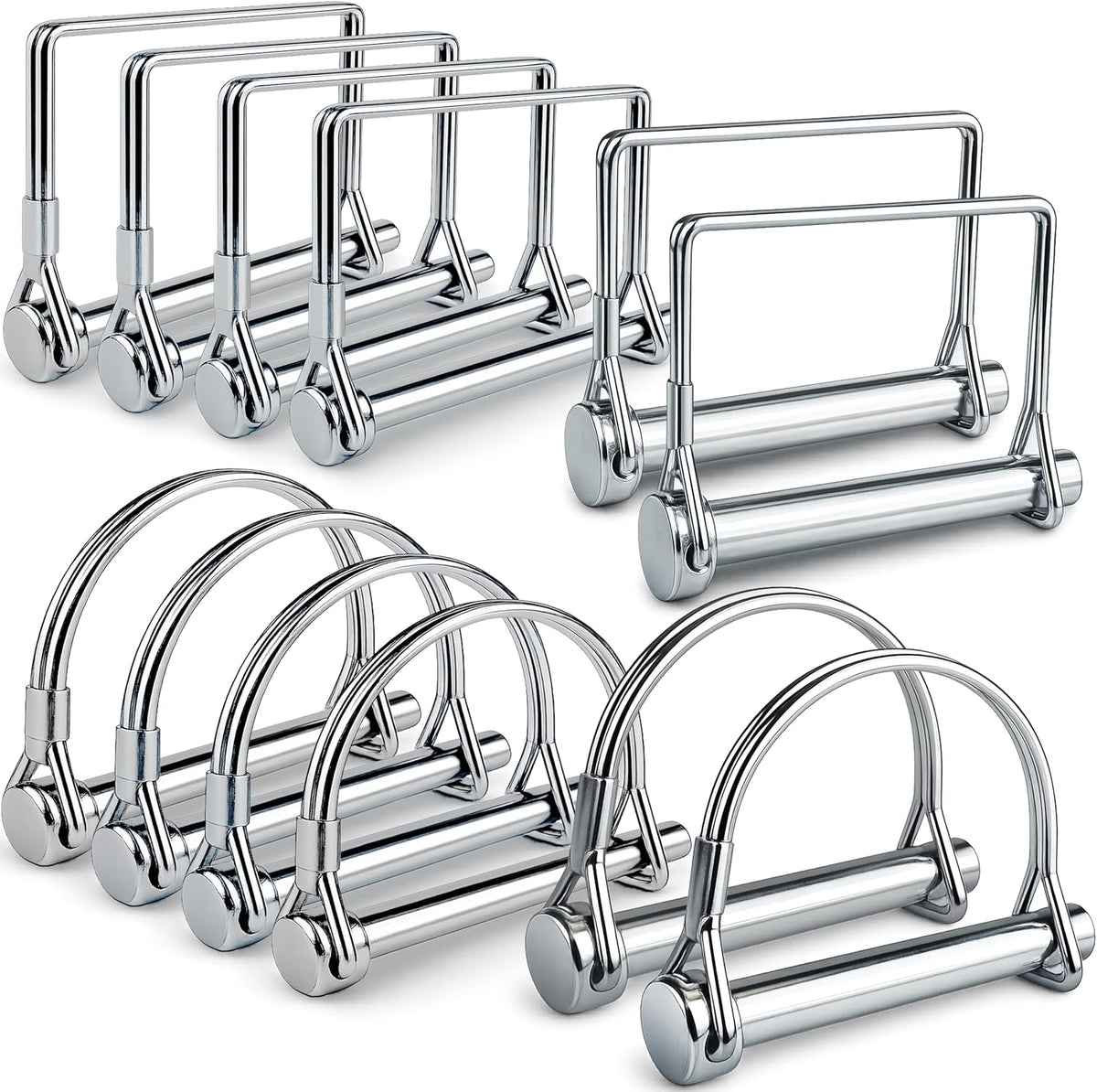 12-Pack Trailer Hitch Pin Assortment, 1/4" and 5/16" Diameter, Square and Arch Wire Lock Pins, Zinc-Plated Carbon Steel