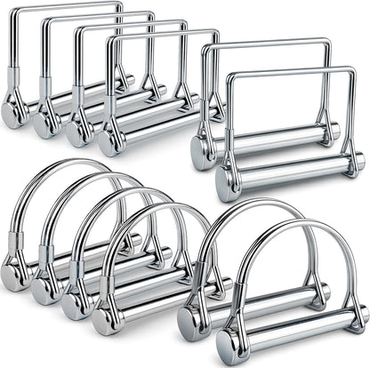 12-Pack Trailer Hitch Pin Assortment, 1/4" and 5/16" Diameter, Square and Arch Wire Lock Pins, Zinc-Plated Carbon Steel