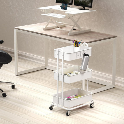 3-Tier Heavy Duty Metal Utility Rolling Cart, White - photo 4