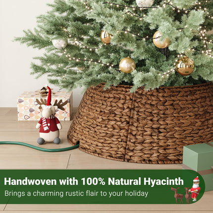 28 Inch Woven Rattan Christmas Tree Collar, 5-Piece Xmas Tree Skirt