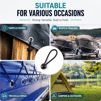 30 Pcs 4 Inches Ball Bungee Cords, Black Heavy Duty Heavyweight Tarp Black Ball Bungee, 4mm Thickness Weather Resistant Tie Down Strap, Suitable for Camping, Securing Tents, Fixing Cables and Hoses