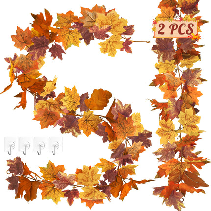 2Pack 11.8FT Fall Garland for Mantle Indoor Outdoor Thanksgiving Decor